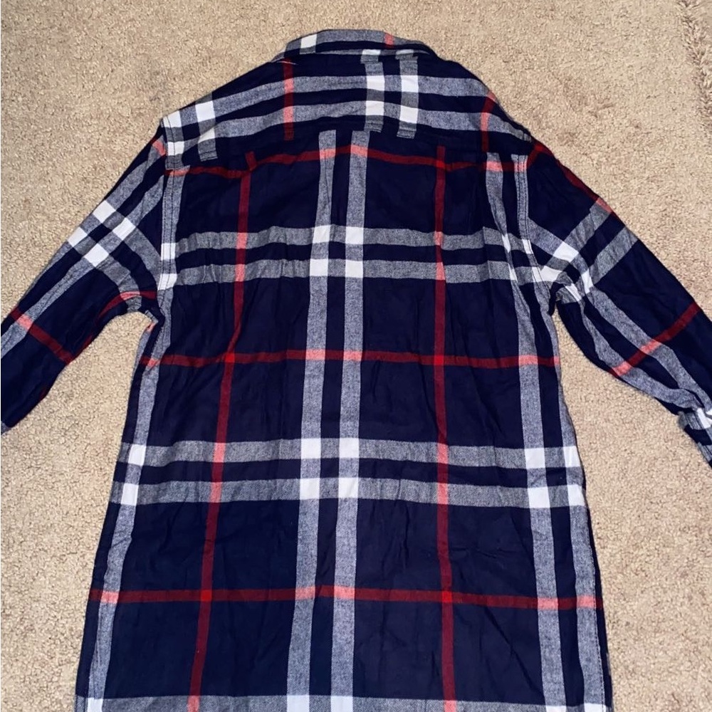 Red,White,and Blue flannel.